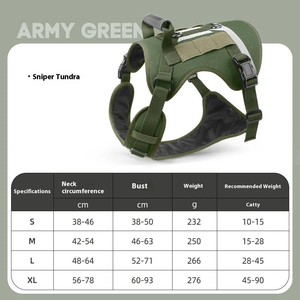 Tactical U-Front Harness - Reflective Service Dog Vest with MOLLE System, Adjustable Training Gear for Large Dogs