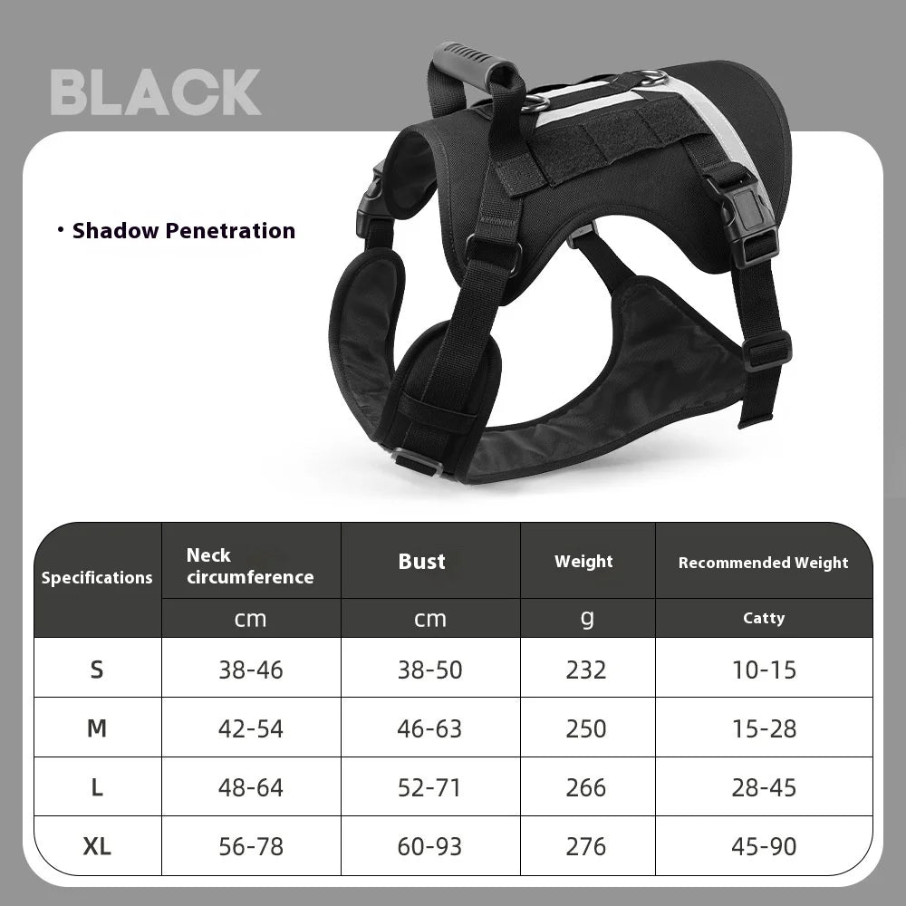 Tactical U-Front Harness - Reflective Service Dog Vest with MOLLE System, Adjustable Training Gear for Large Dogs