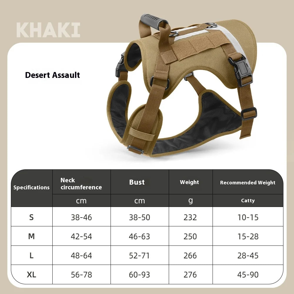 Tactical U-Front Harness - Reflective Service Dog Vest with MOLLE System, Adjustable Training Gear for Large Dogs