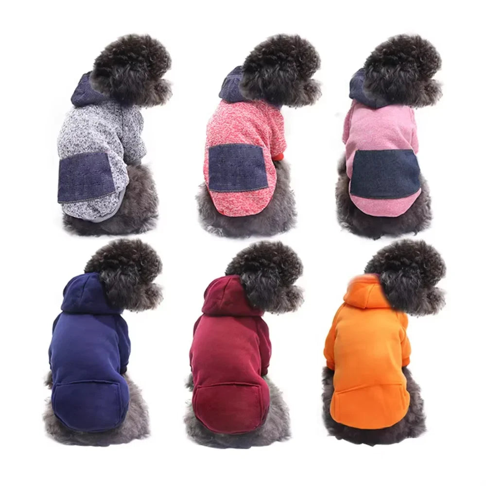Dog Cat Hoodie Pet Warm Autumn Winter Coat Solid Color Cotton Dog Clothes with Pocket Outdoor Wholesale Designer dog clothes