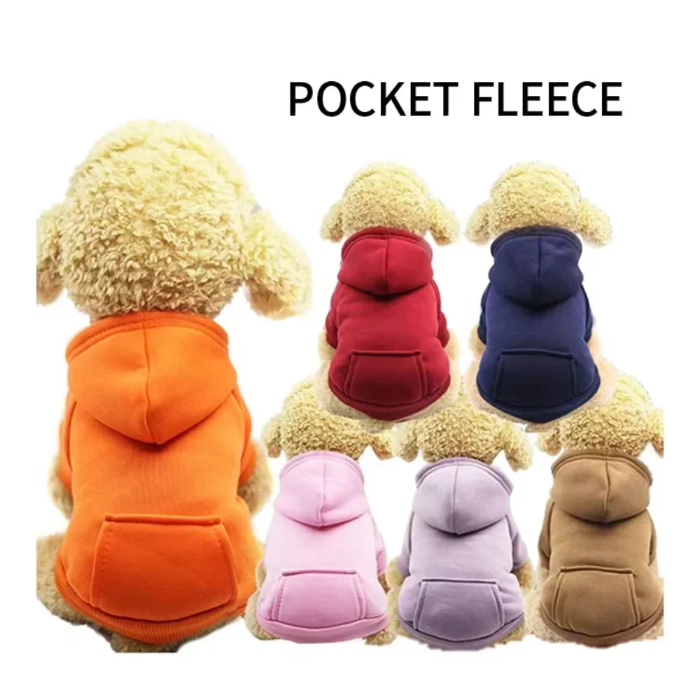 Dog Cat Hoodie Pet Warm Autumn Winter Coat Solid Color Cotton Dog Clothes with Pocket Outdoor Wholesale Designer dog clothes