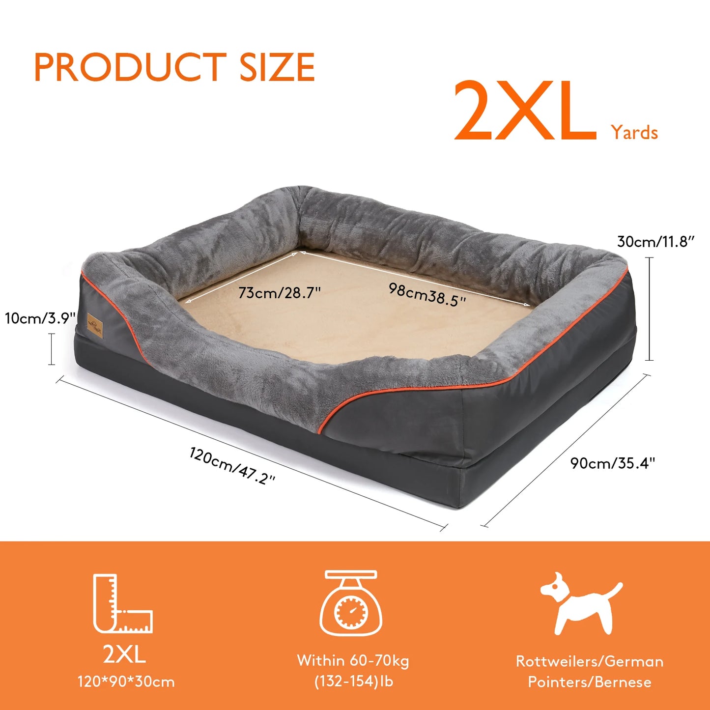 Jumbo Large Orthopedic Dog Bed Memory Foam Quilted Bolstered Pet Sofa Couch Elevated Cushion Warm Waterproof Mattress