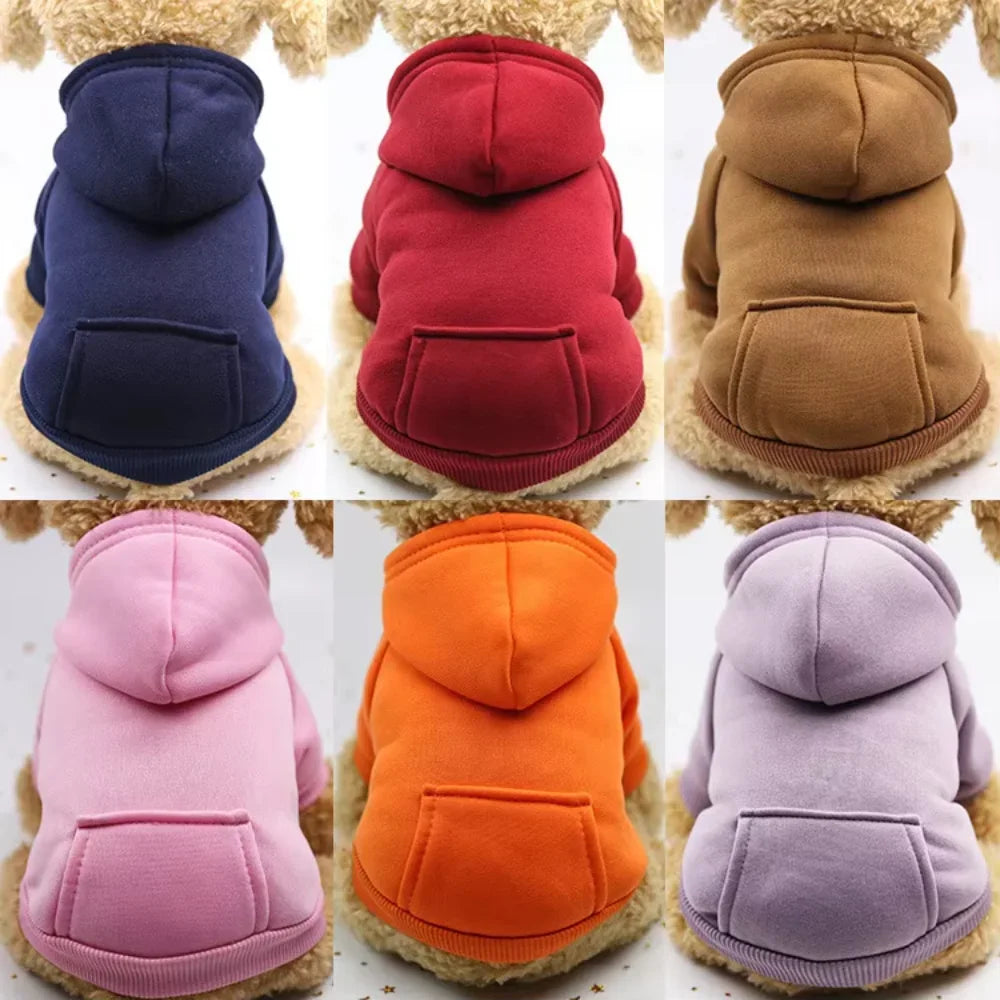 Dog Cat Hoodie Pet Warm Autumn Winter Coat Solid Color Cotton Dog Clothes with Pocket Outdoor Wholesale Designer dog clothes