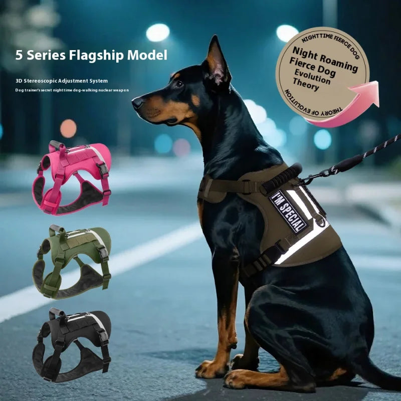 Tactical U-Front Harness - Reflective Service Dog Vest with MOLLE System, Adjustable Training Gear for Large Dogs
